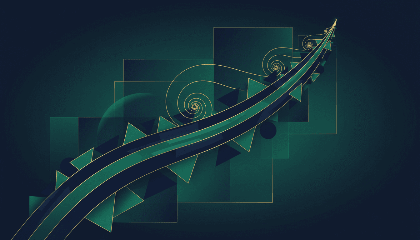 Ilustração editorial comparando CDB e Tesouro Direto com curvas geométricas ascendentes em azul-marinho e verde esmeralda