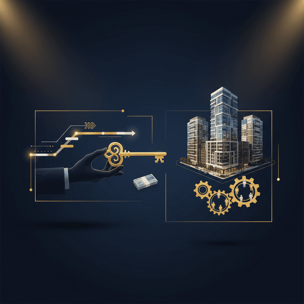 Chaves de imovel e documentos de carta contemplada sobre mesa moderna representando mercado secundario de consorcios