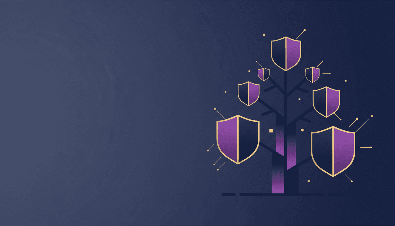 Ilustração editorial sobre proteção patrimonial no divórcio para médicos com estruturas geométricas em azul e roxo