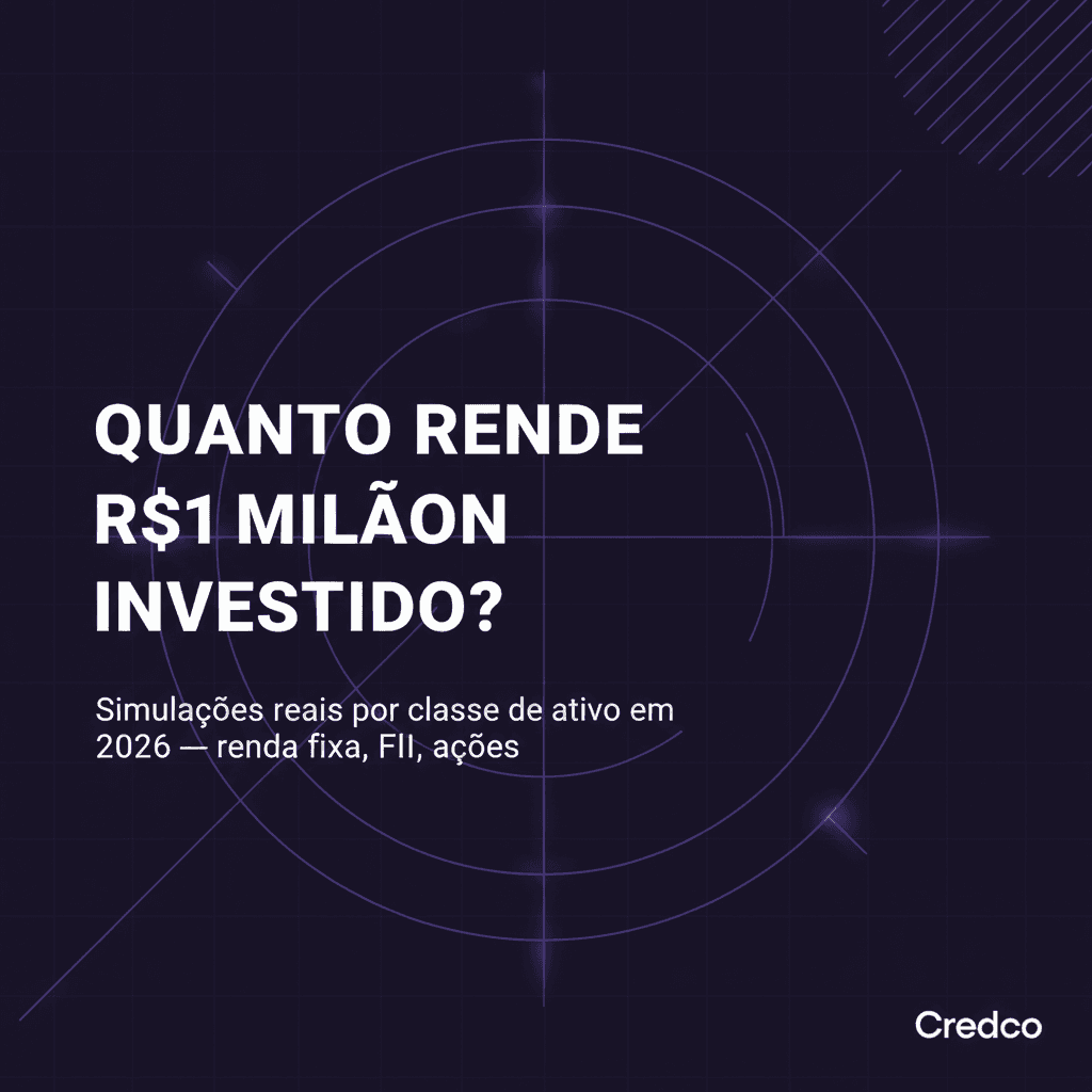 Ilustração editorial de rendimento de R milhão com gráficos por classe de ativo em azul-violeta escuro